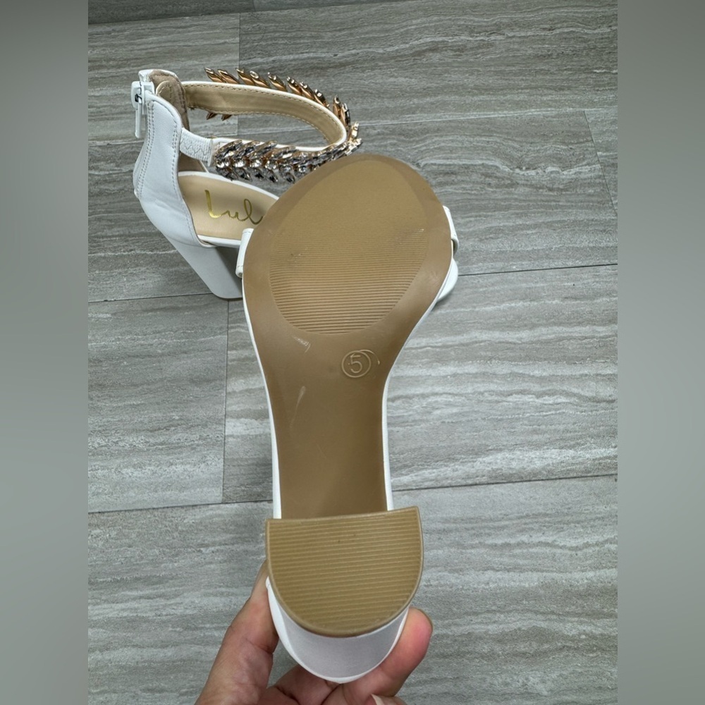 Lulu’s Mylan White Embellished Ankle Strap High Heel Womens Size 5 - Picture 11 of 13